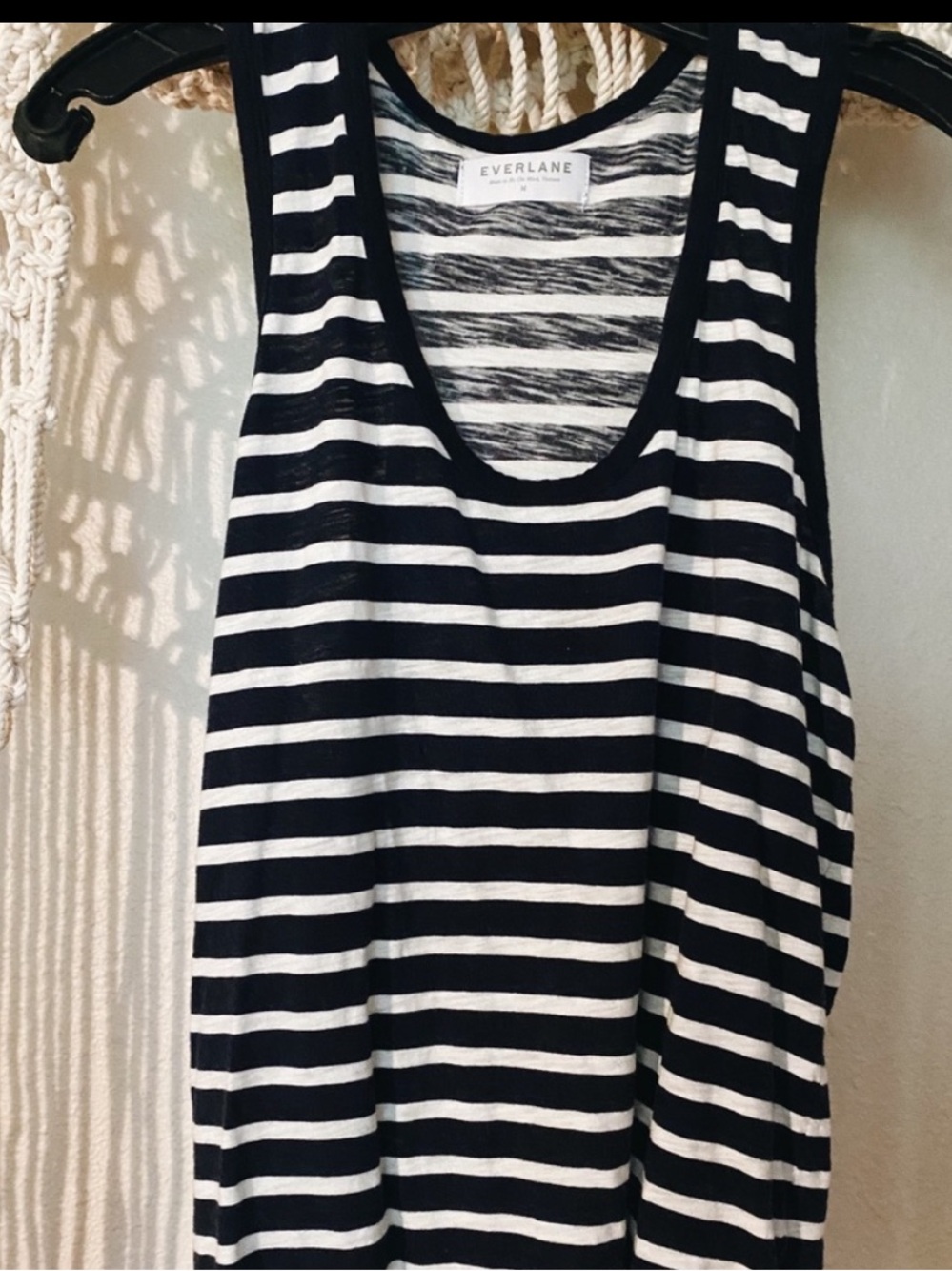 Everlane Navy and White Striped Tank Top M
